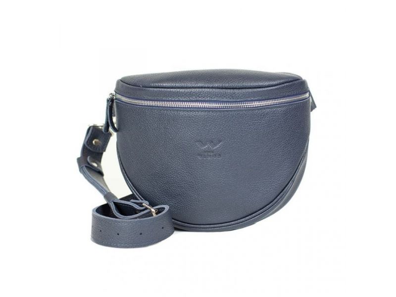 Кожаная сумка поясная-кроссбоди Vacation темно-синяя флотар, фото 10