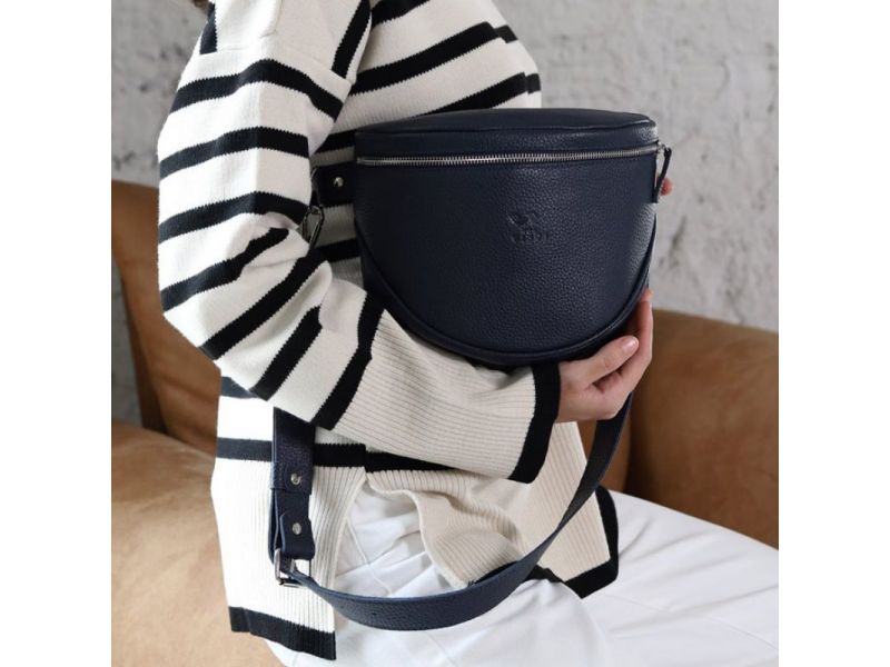 Кожаная сумка поясная-кроссбоди Vacation темно-синяя флотар, фото 9