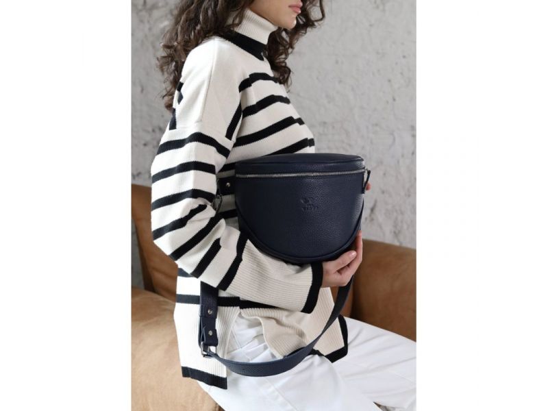 Кожаная сумка поясная-кроссбоди Vacation темно-синяя флотар, фото 1