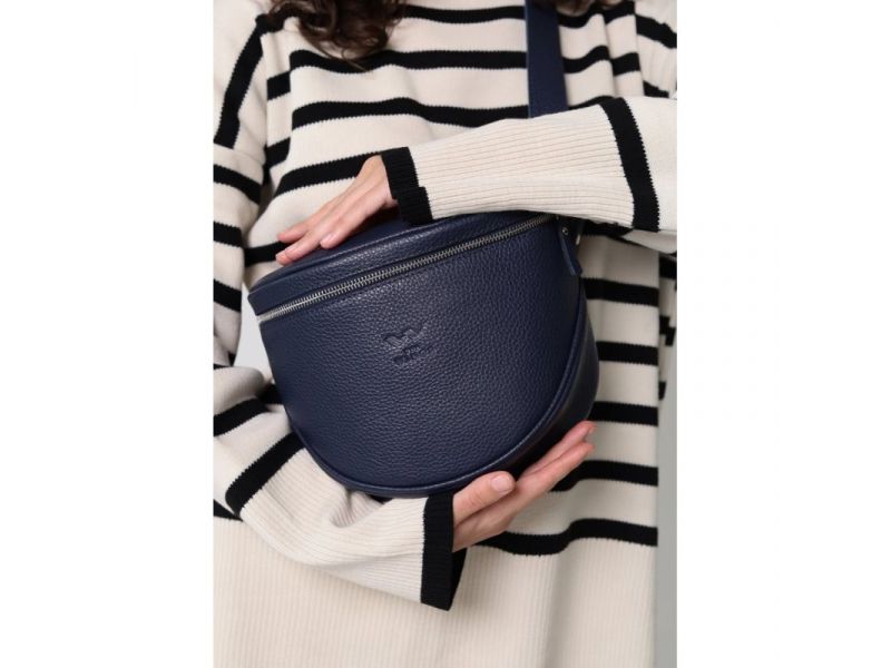 Кожаная сумка поясная-кроссбоди Vacation темно-синяя флотар, фото 2