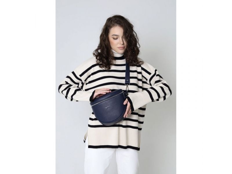 Кожаная сумка поясная-кроссбоди Vacation темно-синяя флотар, фото 3