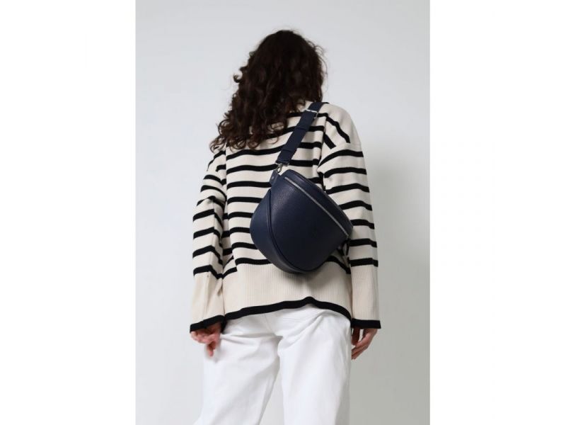 Кожаная сумка поясная-кроссбоди Vacation темно-синяя флотар, фото 4