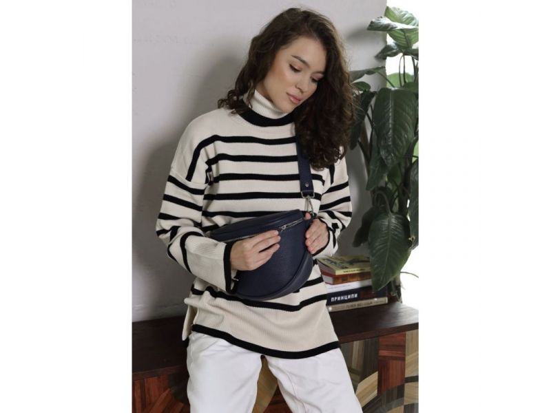 Кожаная сумка поясная-кроссбоди Vacation темно-синяя флотар, фото 5