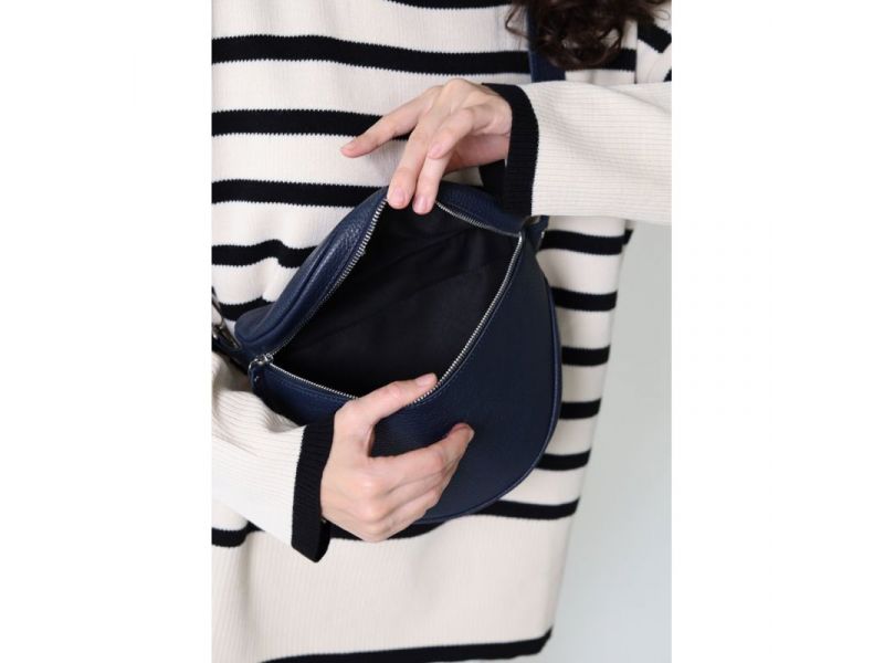 Кожаная сумка поясная-кроссбоди Vacation темно-синяя флотар, фото 6