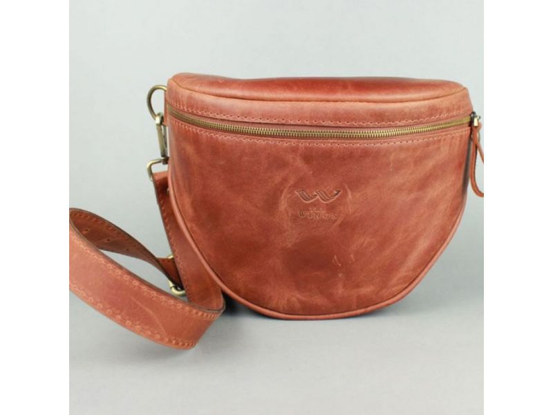 Кожаная сумка поясная-кроссбоди Vacation светло-коричневая винтажная, фото 2