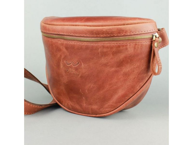 Кожаная сумка поясная-кроссбоди Vacation светло-коричневая винтажная, фото 3