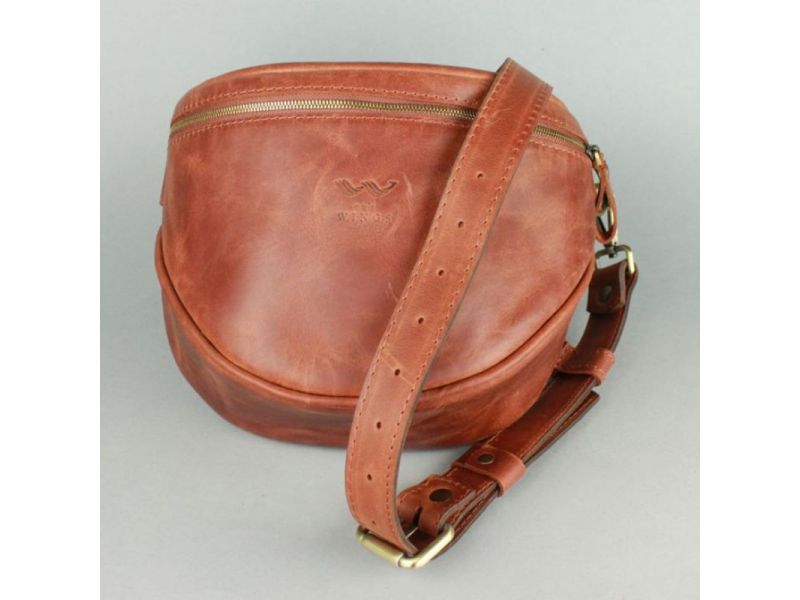 Кожаная сумка поясная-кроссбоди Vacation светло-коричневая винтажная, фото 4