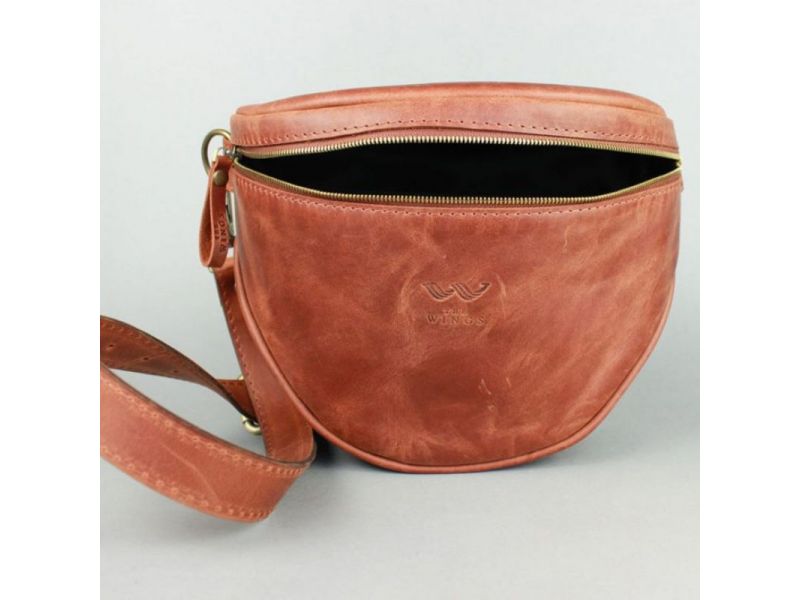 Кожаная сумка поясная-кроссбоди Vacation светло-коричневая винтажная, фото 5