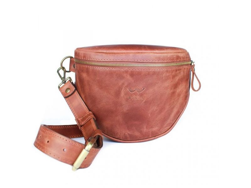 Кожаная сумка поясная-кроссбоди Vacation светло-коричневая винтажная, фото 7