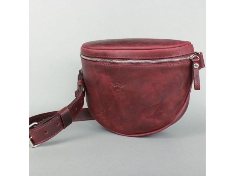 Кожаная сумка поясная-кроссбоди Vacation бордовая винтажная, фото 2