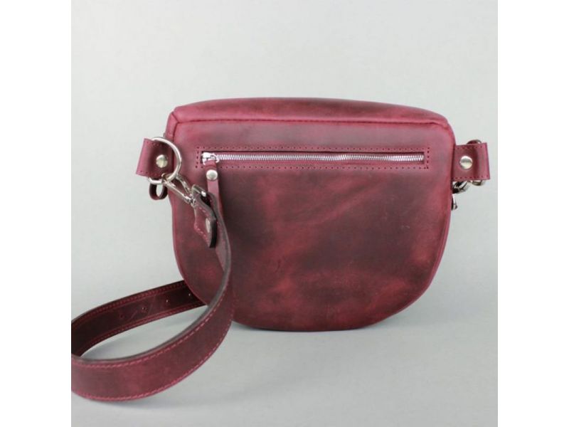 Кожаная сумка поясная-кроссбоди Vacation бордовая винтажная, фото 3
