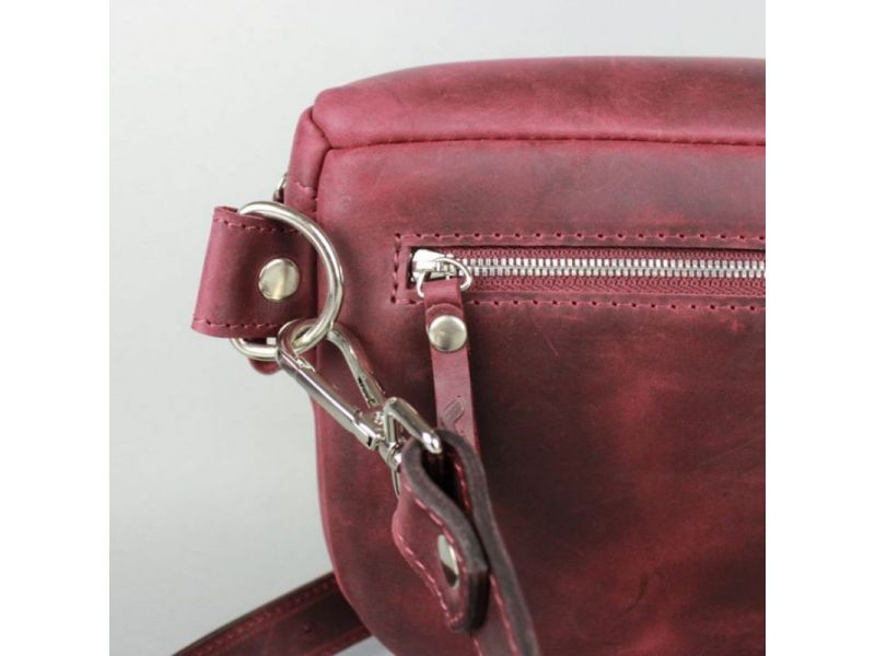 Кожаная сумка поясная-кроссбоди Vacation бордовая винтажная, фото 4