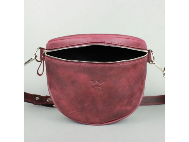 Кожаная сумка поясная-кроссбоди Vacation бордовая винтажная, фото 5