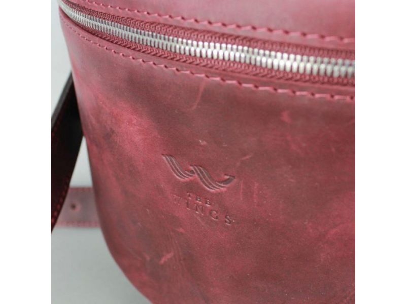 Кожаная сумка поясная-кроссбоди Vacation бордовая винтажная, фото 6