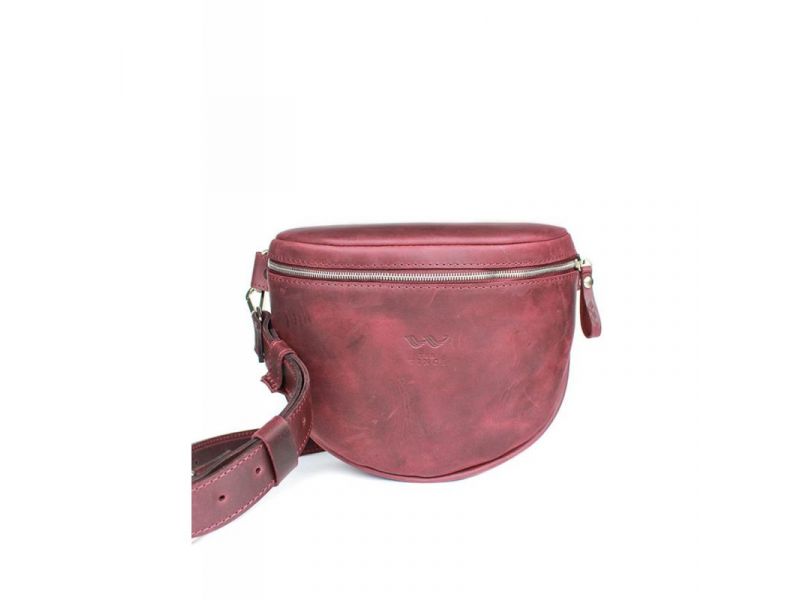 Кожаная сумка поясная-кроссбоди Vacation бордовая винтажная, фото 1