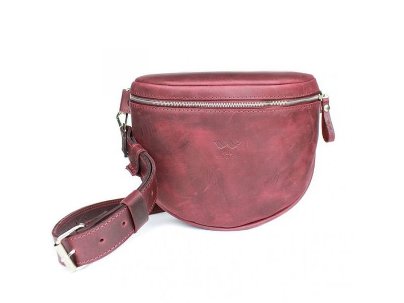 Кожаная сумка поясная-кроссбоди Vacation бордовая винтажная, фото 8