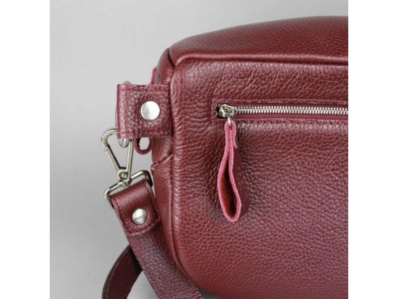 Кожаная сумка поясная-кроссбоди Vacation бордовая флотар, фото 5