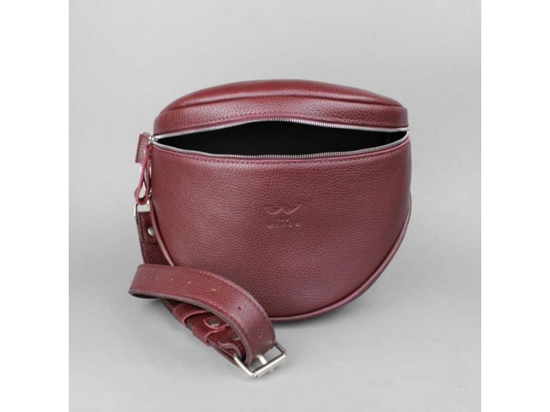 Кожаная сумка поясная-кроссбоди Vacation бордовая флотар, фото 6