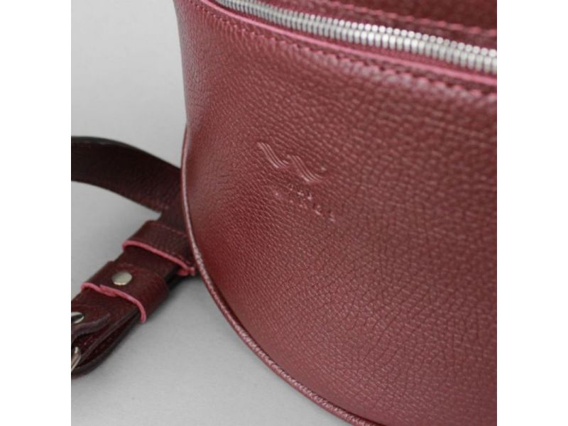 Кожаная сумка поясная-кроссбоди Vacation бордовая флотар, фото 7