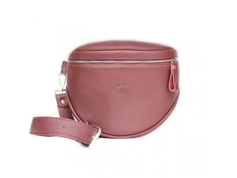 Кожаная сумка поясная-кроссбоди Vacation бордовая флотар, фото 8