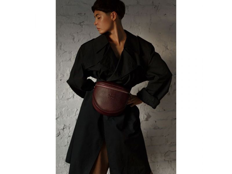 Кожаная сумка поясная-кроссбоди Vacation бордовая флотар, фото 1