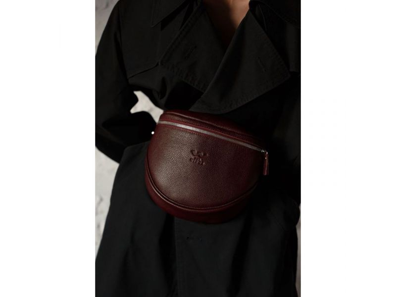 Кожаная сумка поясная-кроссбоди Vacation бордовая флотар, фото 2