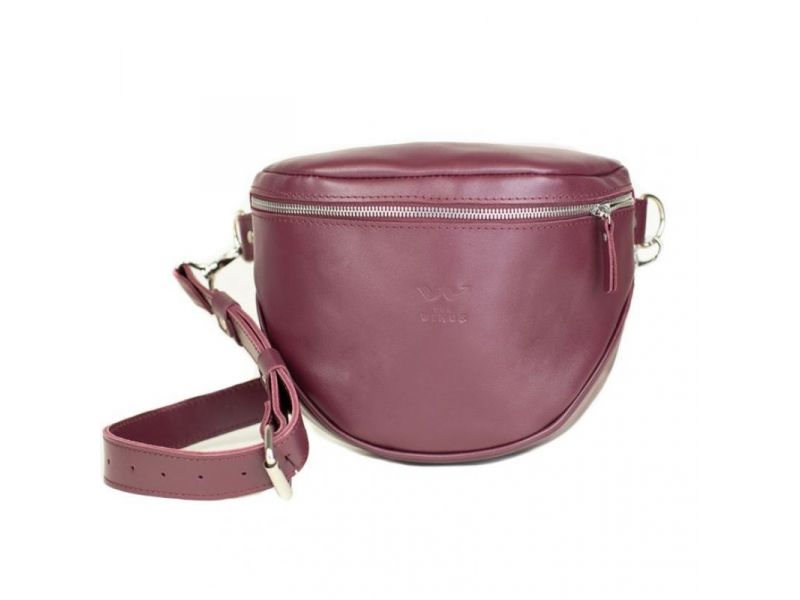 Кожаная сумка поясная-кроссбоди Vacation бордовая, фото 2
