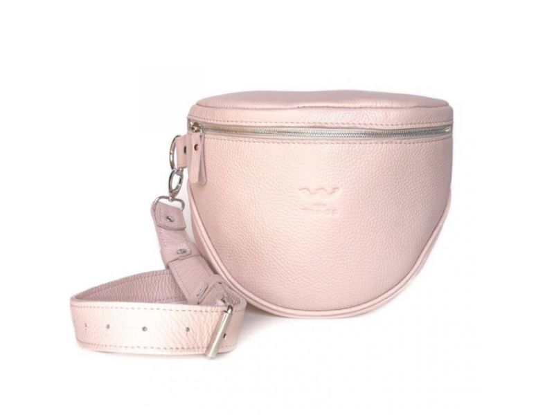 Кожаная сумка поясная-кроссбоди Vacation пудровая флотар, фото 6