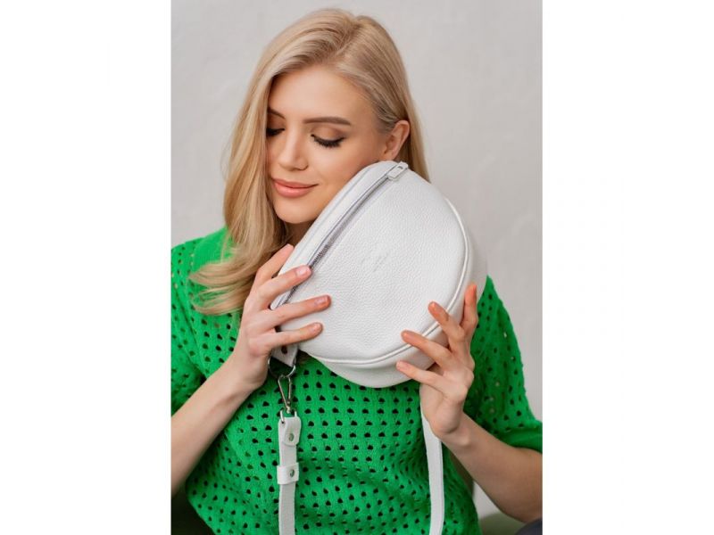 Кожаная сумка поясная-кроссбоди Vacation белая флотар, фото 1