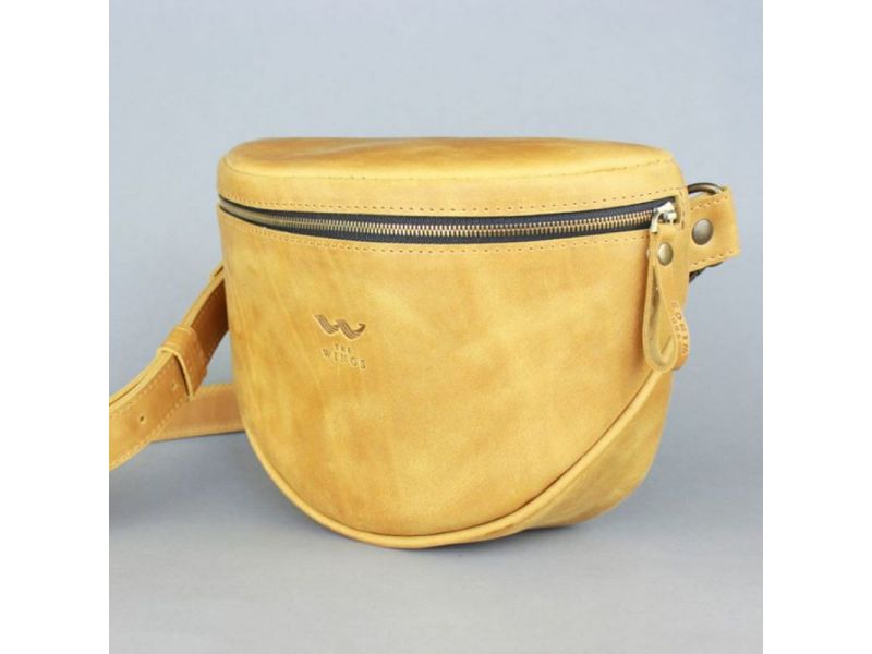 Кожаная сумка поясная-кроссбоди Vacation желтая винтажная, фото 2
