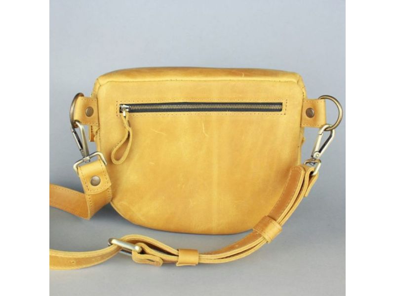 Кожаная сумка поясная-кроссбоди Vacation желтая винтажная, фото 3