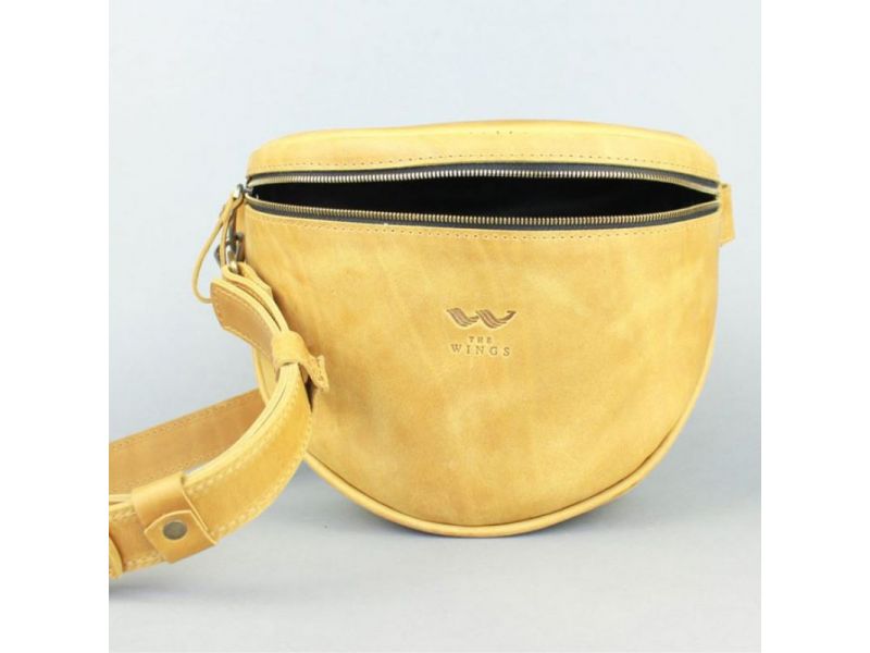 Кожаная сумка поясная-кроссбоди Vacation желтая винтажная, фото 4