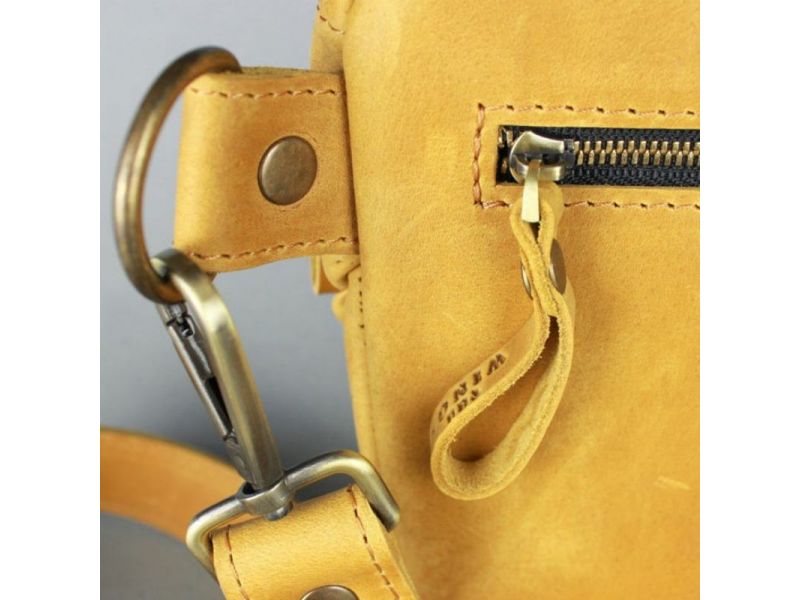 Кожаная сумка поясная-кроссбоди Vacation желтая винтажная, фото 5