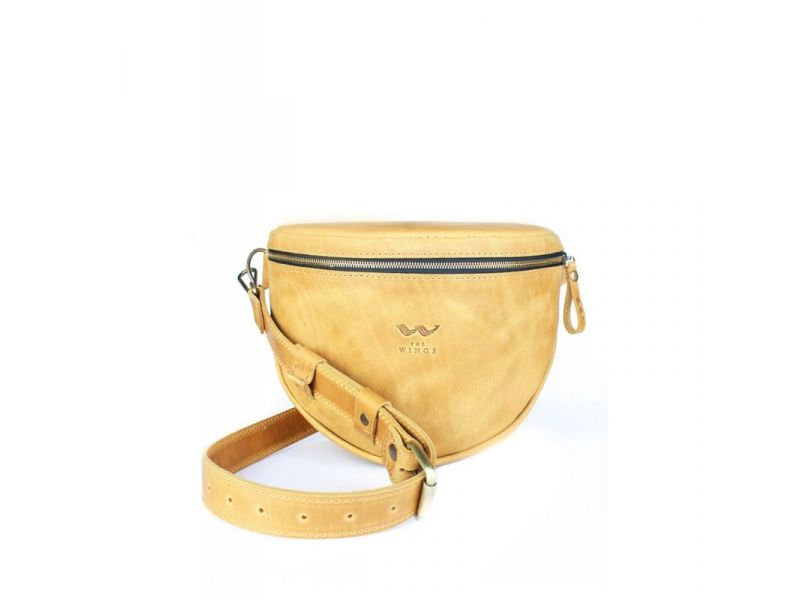 Кожаная сумка поясная-кроссбоди Vacation желтая винтажная, фото 1