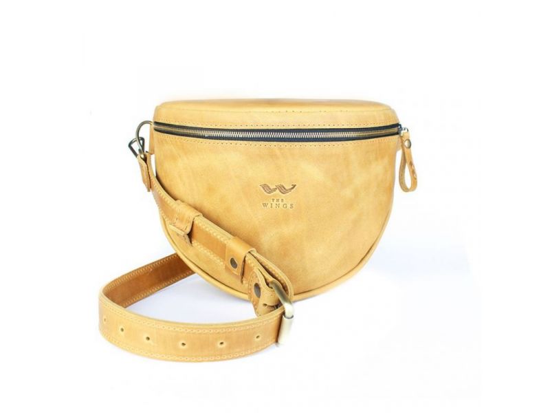 Кожаная сумка поясная-кроссбоди Vacation желтая винтажная, фото 7