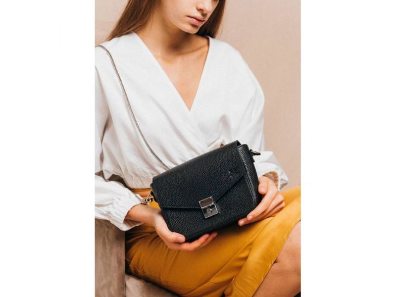 Женская кожаная сумочка Yoko черная флотар, фото 3