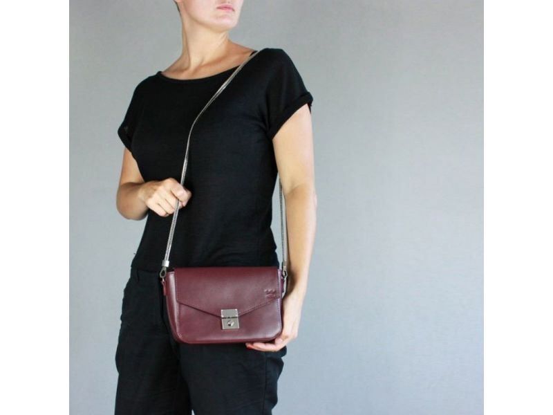 Женская кожаная сумочка Yoko бордовая, фото 7
