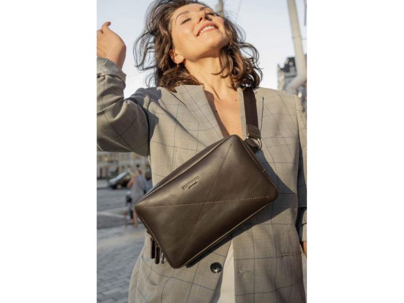 Кожаная поясная сумка Dropbag Maxi темно-коричневая, фото 9