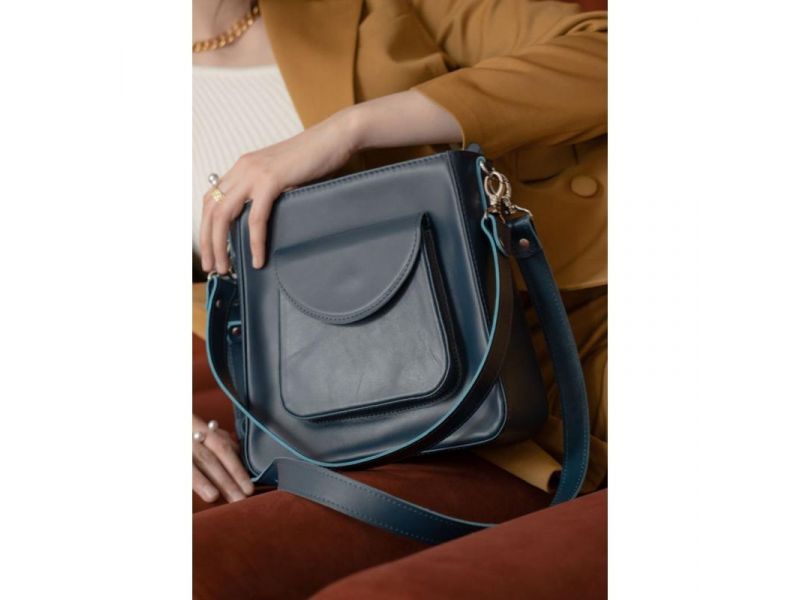 Женская кожаная сумка Stella темно-синяя, фото 2