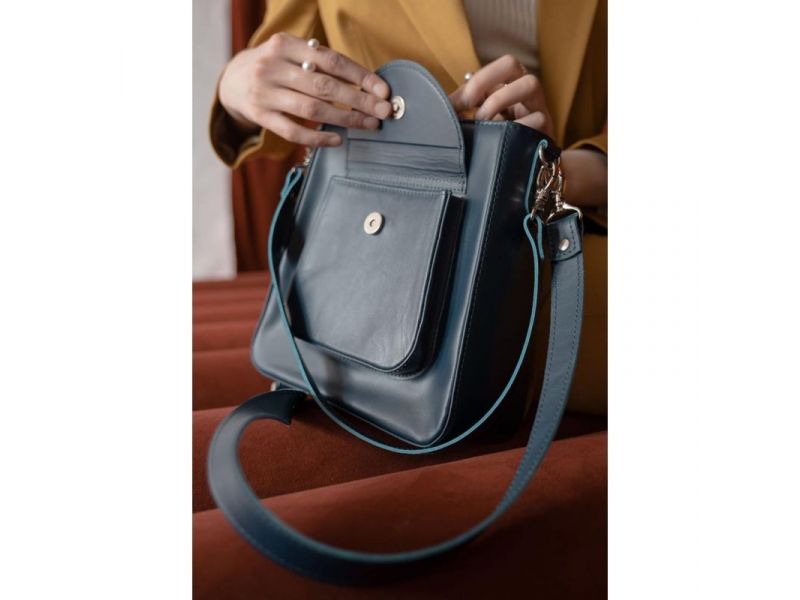 Женская кожаная сумка Stella темно-синяя, фото 3