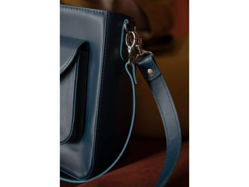 Женская кожаная сумка Stella темно-синяя, фото 4