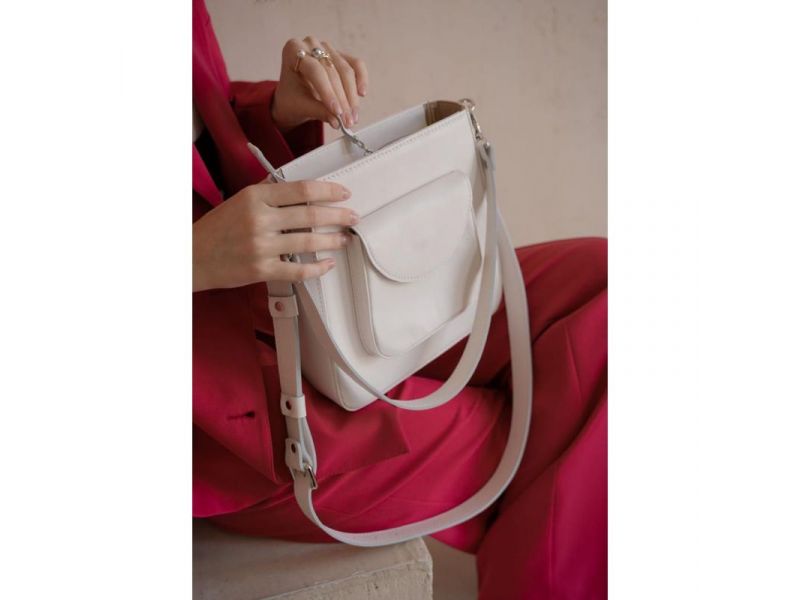 Женская кожаная сумка Stella белая, фото 3
