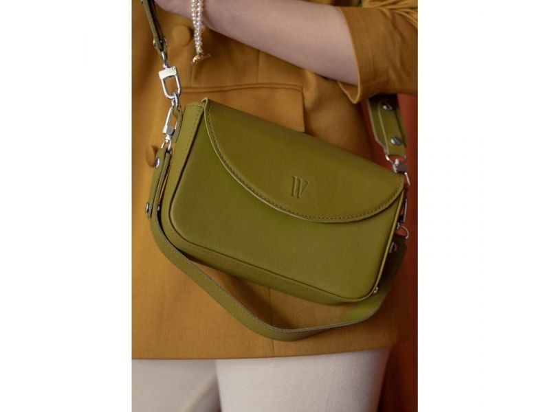 Женская кожаная сумка Molly оливковая, фото 2