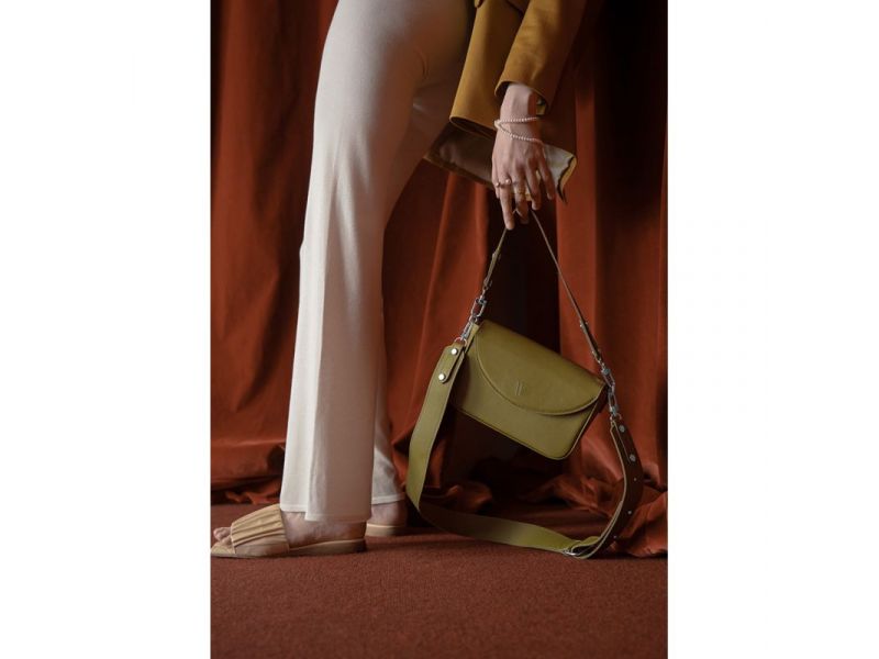 Женская кожаная сумка Molly оливковая, фото 5
