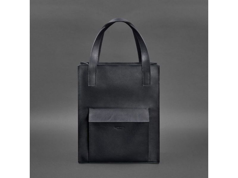 Кожаная женская сумка шоппер Бэтси с карманом синяя Краст, фото 6