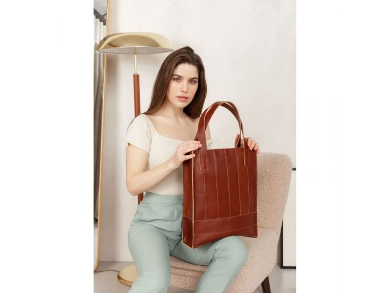 Кожаная женская сумка шоппер Бэтси светло-коричневая краст, фото 4