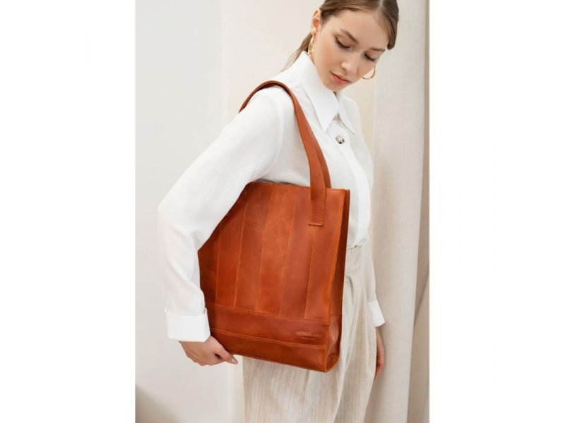 Кожаная женская сумка шоппер Бэтси светло-коричневая Crazy Horse, фото 6