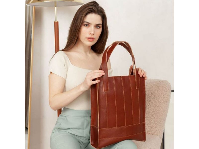 Кожаная женская сумка шоппер Бэтси светло-коричневая краст, фото 6