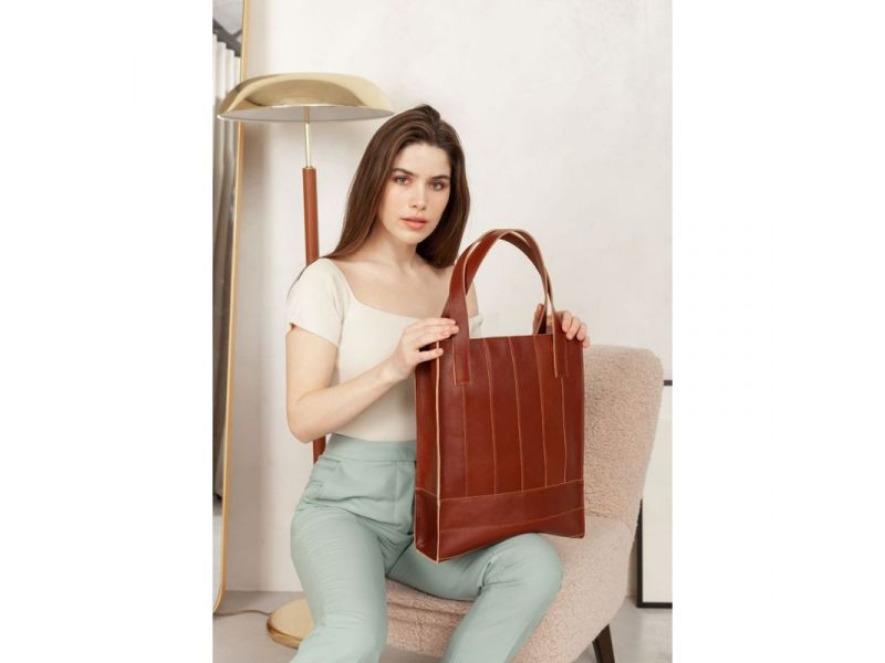 Кожаная женская сумка шоппер Бэтси светло-коричневая краст, фото 1