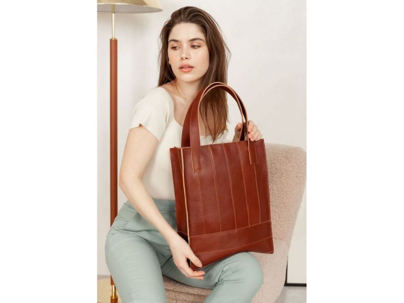 Кожаная женская сумка шоппер Бэтси светло-коричневая краст, фото 3